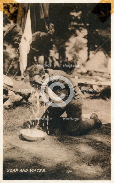 A soldier washing his face at Fort Sheridan, Illinois, USA, 1920. Artist: Unknown