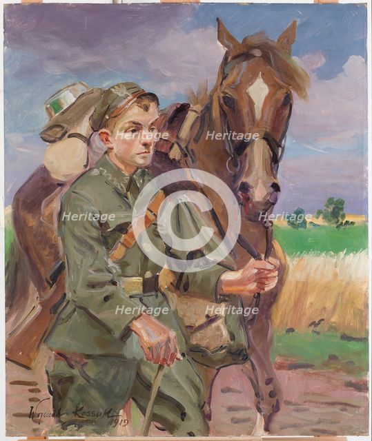 A Soldier with a Horse, 1919. Creator: Wojciech Kossak.
