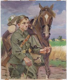 A Soldier with a Horse, 1919. Creator: Wojciech Kossak