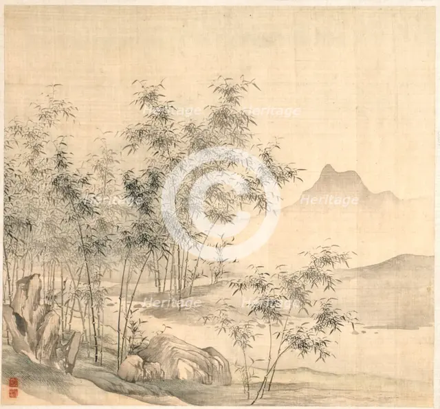 A Solitary Crane in the Bamboo Grove, early 1600s. Creator: Tao Hong (Chinese, active c. 1610-1640).
