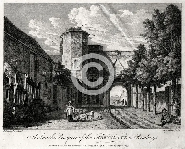 'A South Prospect of the Abby-Gate at Reading', Berkshire, 1775. Artist: Michael Angelo Rooker
