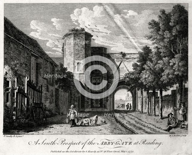 'A South Prospect of the Abby-Gate at Reading', Berkshire, 1775. Artist: Michael Angelo Rooker