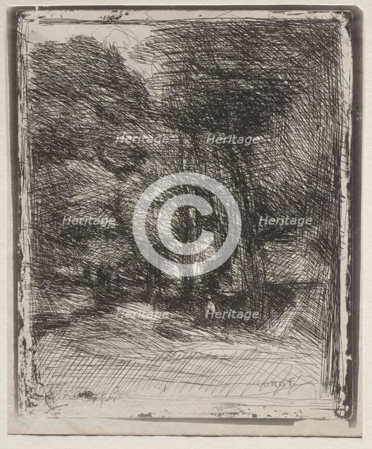 A Souvenir of the Bas-Bréau, original impression 1858, printed in 1921. Creator: Jean Baptiste Camille Corot (French, 1796-1875).