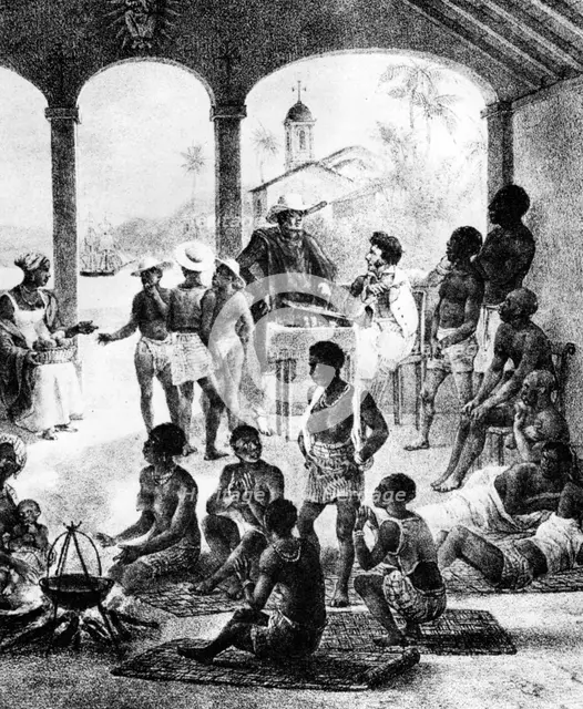A slave market in Martinique, early 19th century. Artist: Unknown