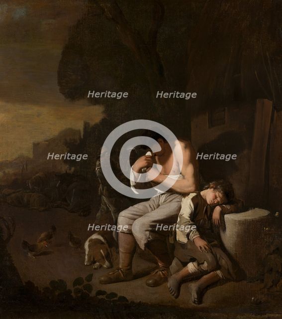 A Sleeping Boy and a Man Removing Fleas from Himself. Creator: Michiel Sweerts.
