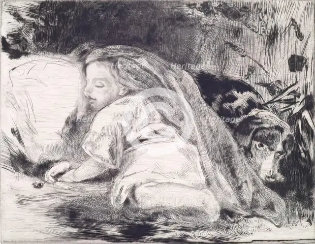 A Sleeping Child and Dog: Portrait of Agnes Paul, c1820s. Creator: Andrew Geddes.