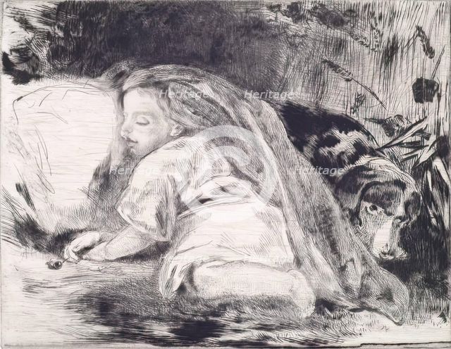 A Sleeping Child and Dog: Portrait of Agnes Paul, c1820s. Creator: Andrew Geddes.