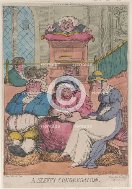 A Sleepy Congregation, February 12, 1811., February 12, 1811. Creator: Thomas Rowlandson.