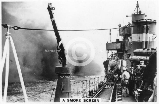 A smoke screen laid down by a destroyer, 1937. Artist: Unknown