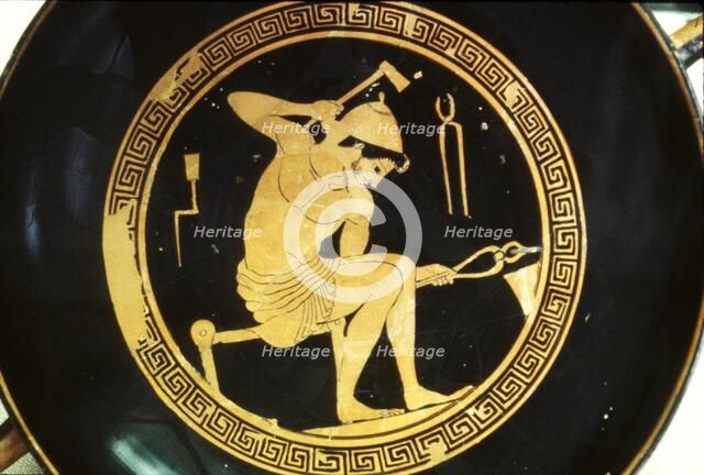A Smith, detail of a Greek Cup, (Kylix), c6th century BC.