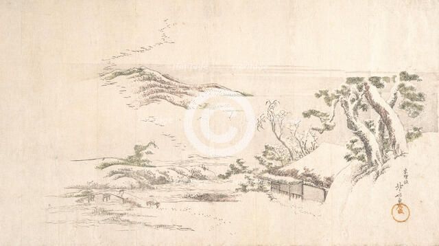 A Snow-clad Landscape with Gray Clouds, ca. 1800. Creator: Hokusai.