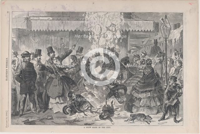 A Snow Slide in the City (Harper's Weekly, Vol. IV), January 14, 1860. Creator: Unknown.