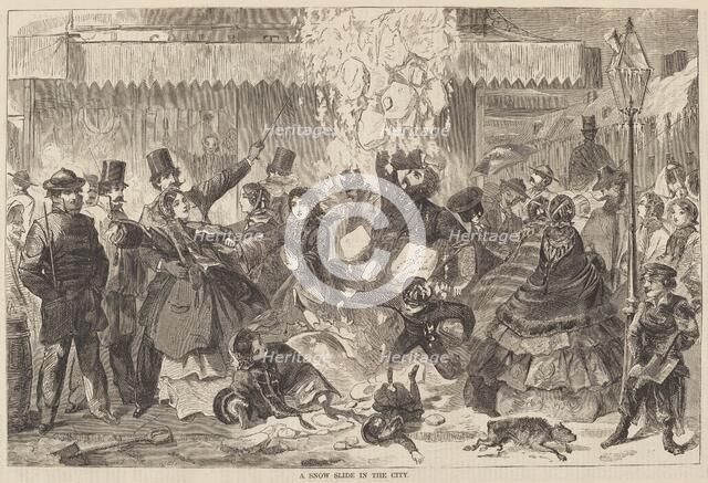 A Snow Slide in the City, published 1860. Creator: Winslow Homer.