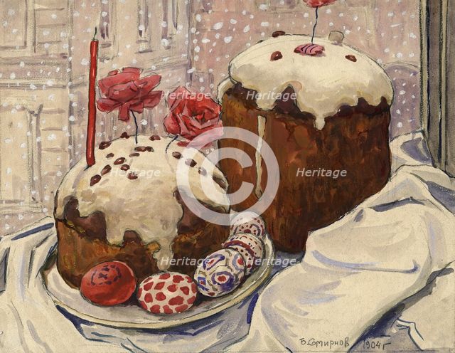 A Snowy Easter in Irkutsk: An Easter Meal, 1904. Creator: Boris Vasilievich Smirnov.