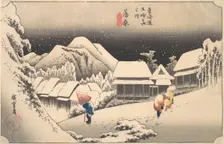 A Snowy Evening at Kambara Station, ca. 1833-34., ca. 1833-34. Creator: Ando Hiroshige