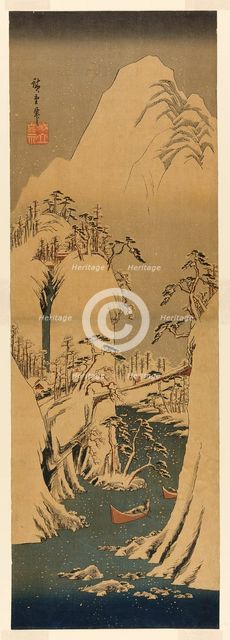 A Snowy Gorge on the Fuji River, c. 1842. Creator: Ando Hiroshige.