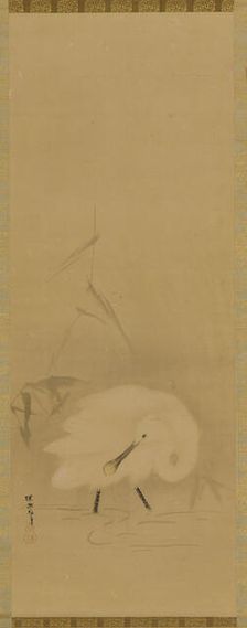 A spoonbill and water-grass, Edo period, mid 17th century. Creator: School of Kano Tan'yu