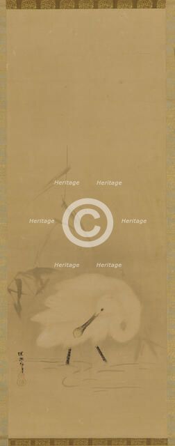 A spoonbill and water-grass, Edo period, mid 17th century. Creator: School of Kano Tan'yu.