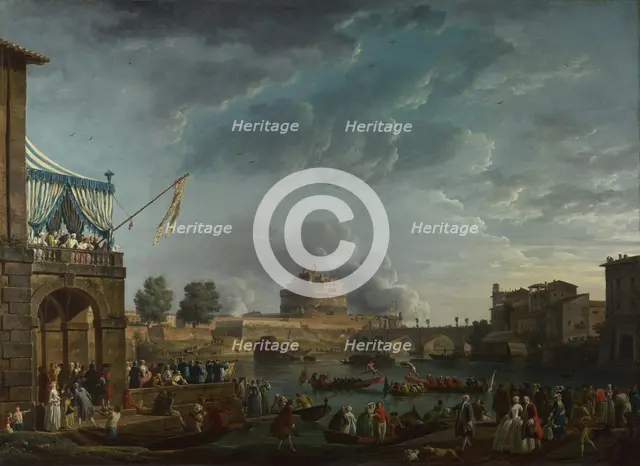A Sporting Contest on the Tiber at Rome, 1750. Artist: Vernet, Claude Joseph (1714-1789)