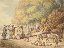 A Sportsman With His Family Instructing Woodmen To Chop Up A Felled Tree, c1816. Creator: Thomas Rowlandson