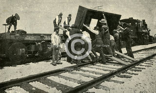 'A Special Goods Train Takes It On The Rails', 1901. Creator: Unknown.