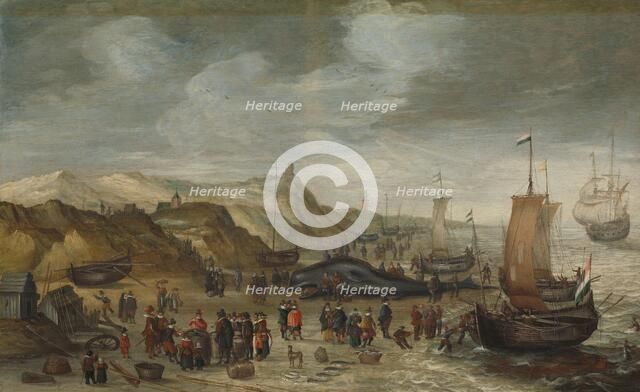 A Sperm Whale Washed up on the Beach at Noordwijk, 28 December 1614, 1614-1626. Creator: Hans Saveryy.