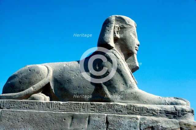 A sphinx from the avenue of Sphinxes, Temple sacred to Amun Mut & Khons, Luxor, Egypt, c370 BC. Artist: Unknown