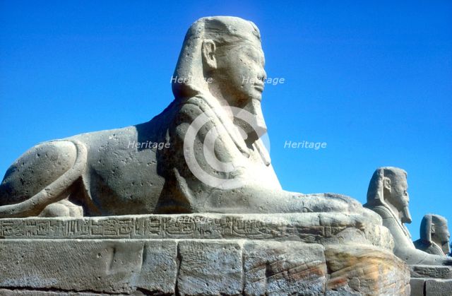 A sphinx from the avenue of Sphinxes, Temple sacred to Amun Mut & Khons, Luxor, Egypt, c370 BC. Artist: Unknown