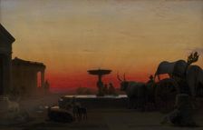 A Square in Ariccia, Italy. After Sunset, 1862. Creator: Hans Jorgen Hammer