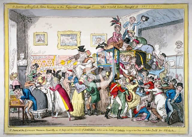 'A swarm of English bees hiving in the Imperial carriage!! a scene at the London Museum', 1816. Artist: George Cruikshank