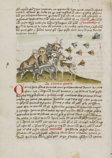 A Swarm of Insects Flying above a Group of Animals; Fables, third quarter of 15th century. Creator: Unknown