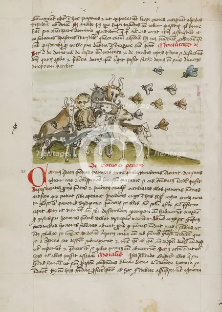 A Swarm of Insects Flying above a Group of Animals; Fables, third quarter of 15th century. Creator: Unknown.