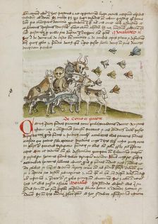 A Swarm of Insects Flying above a Group of Animals; Fables, third quarter of 15th century. Creator: Unknown