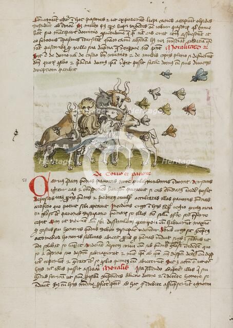 A Swarm of Insects Flying above a Group of Animals; Fables, third quarter of 15th century. Creator: Unknown.