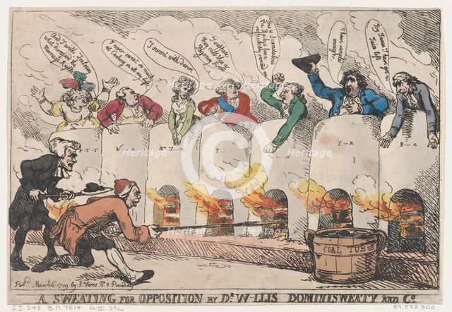 A Sweating for Opposition by Dr. W-llis Dominisweaty and Co. , March 6, 1789., March 6, 1789. Creator: Thomas Rowlandson.