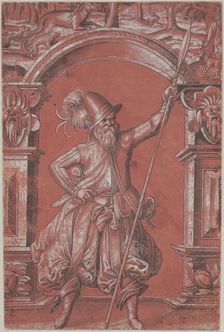A Swiss Guard before an Ornamental Arch (recto), 1568. Creator: Abraham Bickhart