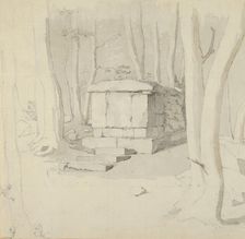 A Stone Tomb in a Forest; verso: Study of a Flower, 1830. Creator: Christen Købke
