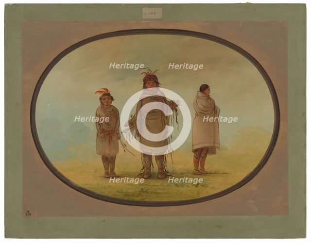 A Stone Warrior, His Wife, and a Boy, 1855/1869. Creator: George Catlin.