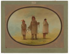 A Stone Warrior, His Wife, and a Boy, 1855/1869. Creator: George Catlin