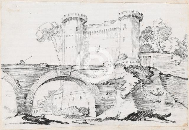 A Stone Bridge and the Fortified Entrance to a Town, 1744/1750. Creator: Joseph-Marie Vien the Elder.