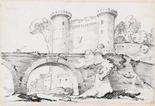 A Stone Bridge and the Fortified Entrance to a Town, 1744/1750. Creator: Joseph-Marie Vien the Elder