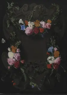 A Stone Cartouche with a Garland of Flowers, 1653-1656. Creator: Daniel Seghers