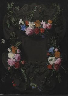 A Stone Cartouche with a Garland of Flowers, 1653-1656. Creator: Daniel Seghers