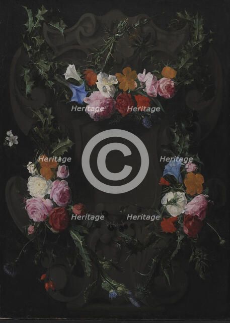 A Stone Cartouche with a Garland of Flowers, 1653-1656. Creator: Daniel Seghers.
