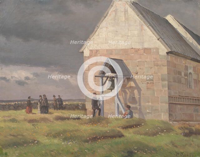 A Storm Brewing behind a Village Church, Jutland, 1893-1896. Creator: Hans Smidth.