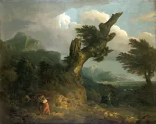 A storm - Prospero, Miranda and Caliban spy the shipwrecked Ferdinand, 1778. Creator: Thomas Jones