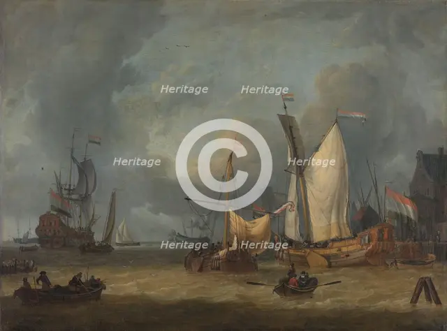 A Storm (Ships in the Harbor in a Stiff Breeze), 1675-1719. Creator: Jan Claesz Rietschoof.