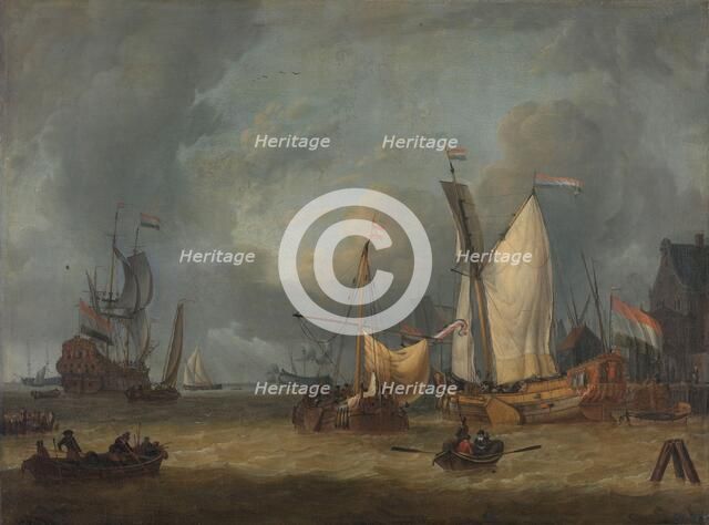 A Storm (Ships in the Harbor in a Stiff Breeze), 1675-1719. Creator: Jan Claesz Rietschoof.