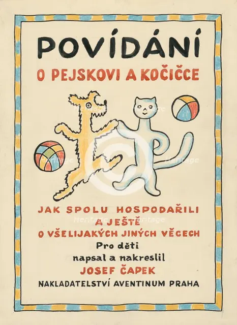 A story about a dog and a cat - cover, around 1928. Creator: Josef Capek.