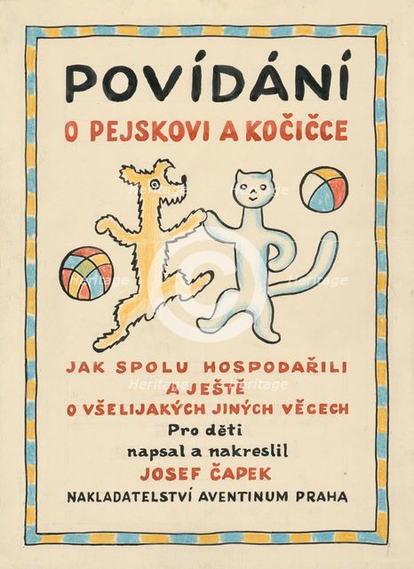 A story about a dog and a cat - cover, around 1928. Creator: Josef Capek.